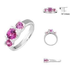  Sterling Silver Ring with Three Pink CZ Size 8 Jewelry