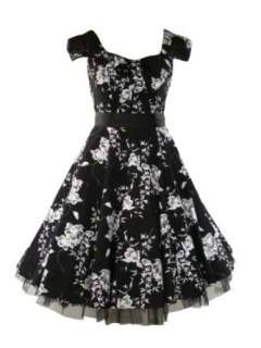  50s Vintage Tea Prom Dress Floral Black & White Clothing