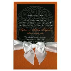 Black Skull Damask with White Bow Halloween Invitations