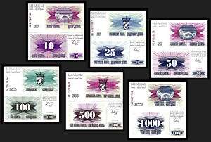 Bosnia Herzegovina SET 1 P 10,11,12,13,14,15 Banknotes  