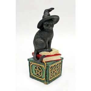  Witches Black Cat Feline Sculpture Treasure Box Set of 