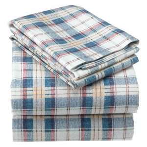   Queen Navy Anchor Plaid 100% Cotton Flannel Sheet Set