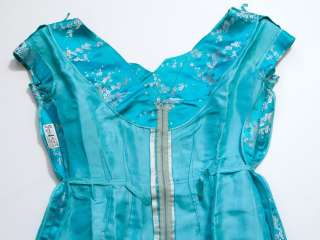   Satin Brocade Asian Bombshell Wiggle Dress HAUTE COUTURE turquoise VLV
