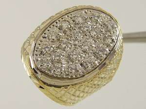 10 KT SOLID GOLD MENS RIGHT HAND LARGE OVAL TOP CREATED DIAMOND 