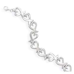  Jewelry Locker 7.5 Rhodium Plated Heart Link Bracelet 