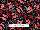   Red Black Skull Crossbones Heart Punk #8457 Cotton Fabric BTY