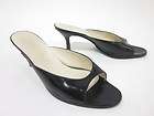 AUTH PRADA Black Leather Slides Peep Toe Pumps Shoes Sz 38 8  