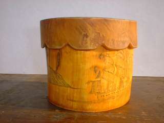 FINE Scrimshaw tobacco ship Cup / Snuff box folk art Steer horn 