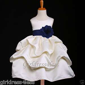 IVORY/NAVY BLUE PICK UP WEDDING FLOWER GIRL DRESS 6M 12M 18M 2 4 6 8 