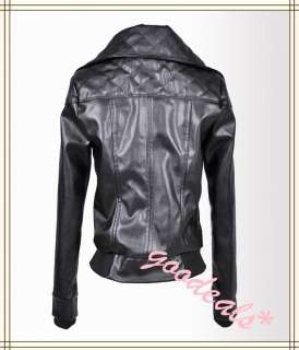   Womens Slim Faux Leather Slim Bomber Jacket Outerwear Coat #W144