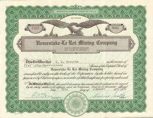 HOMESTAKE LE ROI MINING CO. Colorado stock certificate  