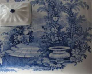 DAVENPORT LIDDED SERVING, ENTRY BOWLS FLOW BLUE 1830S  