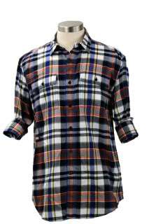 Nautica Mens Casual Shirt Long Sleeve Plaid Button Front 100% Cotton 