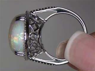 Estate 31.73 Carat Australian Opal Diamond Cocktail Vintage Ring 14k 