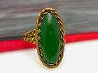 Vintage Made in Germany Green Art Glass Brass Wire Cocktail Ring