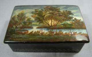 Vintage Hand Painted Russian Lacquer Landscape Box Fedaskino  