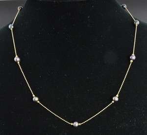   Gold Tahitian Pearl Station Link Tin Cup Ball Chain Necklace  