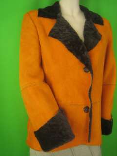DOMENIC BELLISSIMO Orange Shearling Lamb NEW Jacket 14  