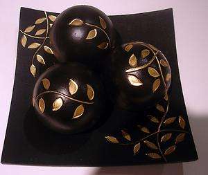 New Set of 3 Table Decorative Orb Balls with Square dish  