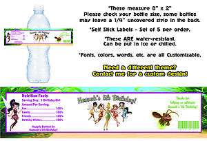 Tinkerbell Fairies Printed Water Bottle Labels ~ Birthday Party Favors 