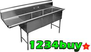 Compartment S/S Sink 15x15 w/ Left Drainboard, NSF  