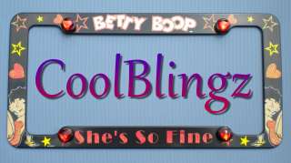Betty Boop License Plate Frame w Red Bling Screw Covers  