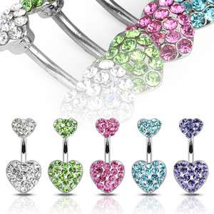 Surgical Stainless Steel Pave Crystal Heart Belly Navel Ring C302 