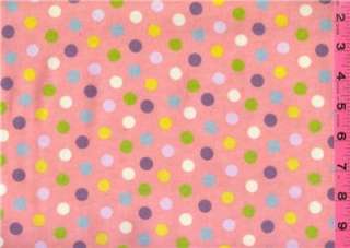 yd FLANNEL Lime Purple Blue Yellow Dots on Peach BTY  