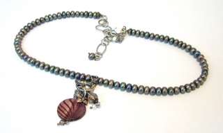 DESERT HEART Fresh Water Pearl & Painted Shell Necklace  