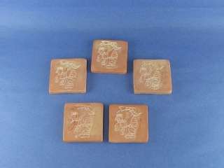 Mexican Red Clay 5 Tiles Inca Aztec Figure With Doll  