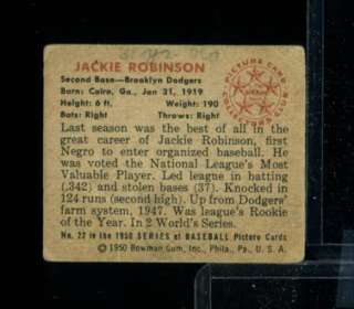 dh) 1950 Bowman #22 JACKIE ROBINSON *Brooklyn Dodgers  