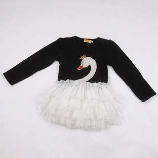 Cute Baby Kids Girls Long Sleeve Princess Cake Swan Tutu Dress 100 