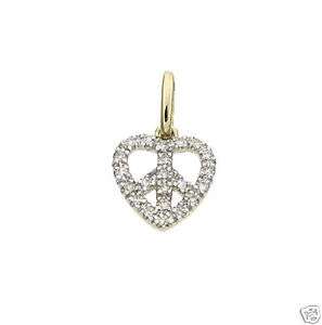 14K Solid Yellow Gold Diamond Peace Heart Pendant 17100  
