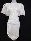 DESIGNER White Cotton Sheer Short Sleeve Gathered Square Neck Dress Sz 