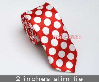 Red White Polka Dots Skinny Punk Slim 2 Neck Tie #180  