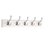 Liberty 27 in. Hook Rail/Rack with 5 Tri Hooks in Flat White and Satin 