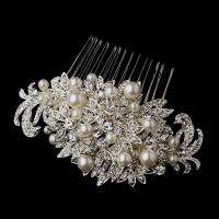 Silver Clear Crystal & White Pearl Bridal Comb  