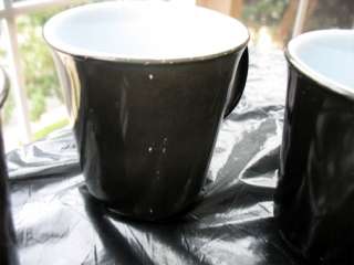 Pyrex Black Glass Coffee Mugs 3.5 Tall White Inside  