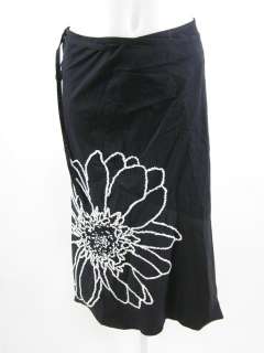 DKNY Black White Beaded A Line Wrap Skirt Sz 2  