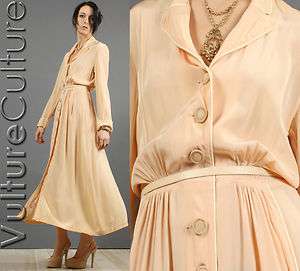 Vintage 30s 40s BLUSH + CREAM Shirring RAYON CREPE Covered Button 
