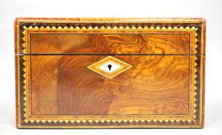 19TH C. ENGLISH JEWELRY BOX MOTHER OF PEARL INLAID MARQUETRY SECRET 
