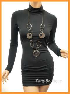 Black Turtleneck Backless Clubwear Mini Dress S M L XL  