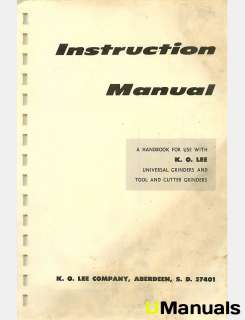 KO Lee Universal Tool Cutter Grinder Instruction Manual  
