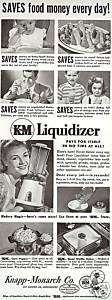 40s vintage K M LIQUIDIZER kitchen ART AD~knapp monarch  