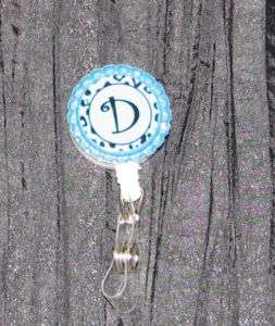 Initial ID badge holder w/ retractable reel turquoise  