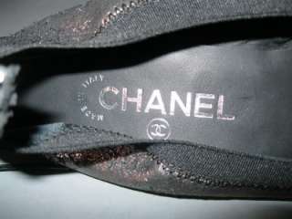 AUTHENTIC CHANEL 11A METALLIC DISTRESSED BLACK LEATHER BALLET FLATS 40 