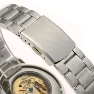   Men Silvertone Skeleton Dial Automatic Bracelet Mechanical Sport Watch