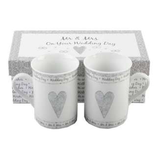 Pair of Gift Boxed Mr & Mrs Wedding Mugs  