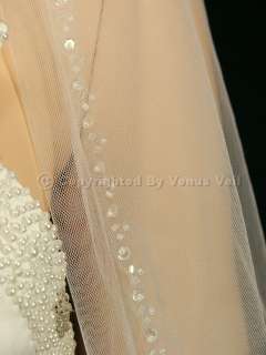 1T Ivory Wedding Bridal Elbow Beaded Edge Veil  