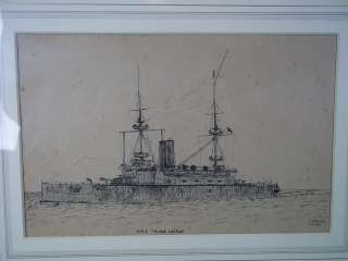 Donkin   An Ink Drawing of HMS Prince George 1925  